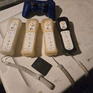 Nintendo Wii Remote Controllers - Cream, Black, PS3 Controller, & PS2 Mem. Card